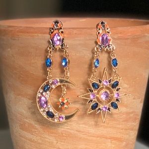 🛑 3 for $10 MUST GO SALE Moon and Star Dangle Jeweled Earrings